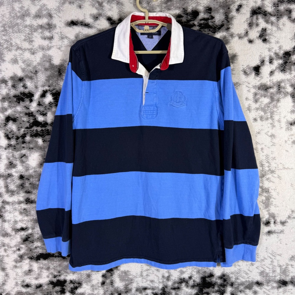 Tommy Hilfiger Rugby Polo Mens Size Large Striped Preppy y2k Street